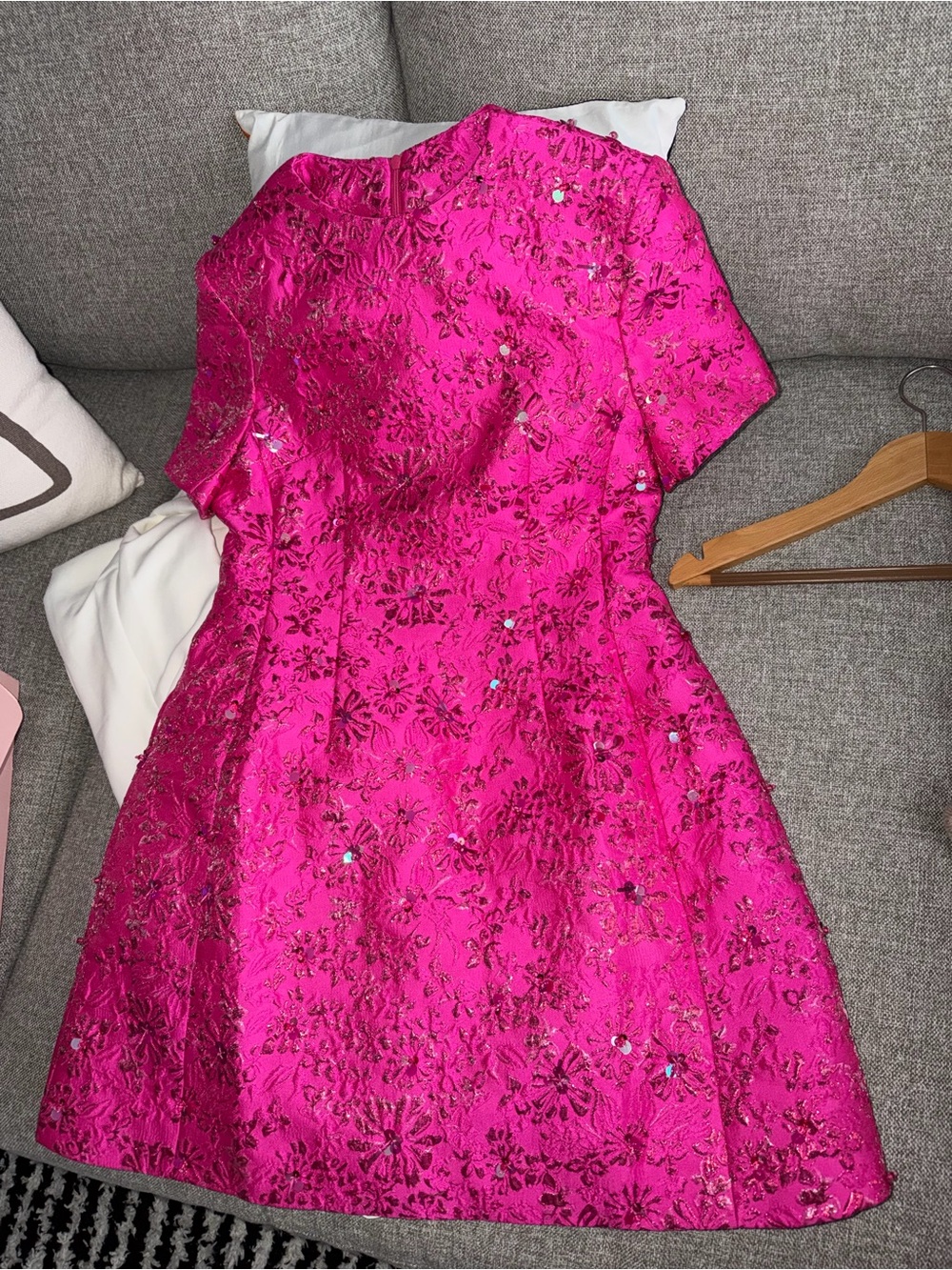 Women’s Hot Pink Floral Embroidered Mini Dress - Picture 2 of 4